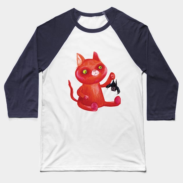 Ginger Cat - Coaly Bat Baseball T-Shirt by By Mariada